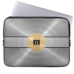 Silver Shiny Stainless Steel Metal und Gold Button Laptopschutzhülle
