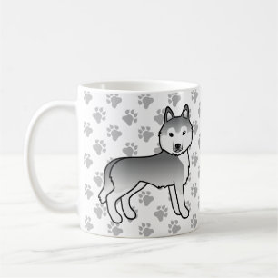 Silver Siberian Husky Cartoon Dog & Paws Kaffeetasse