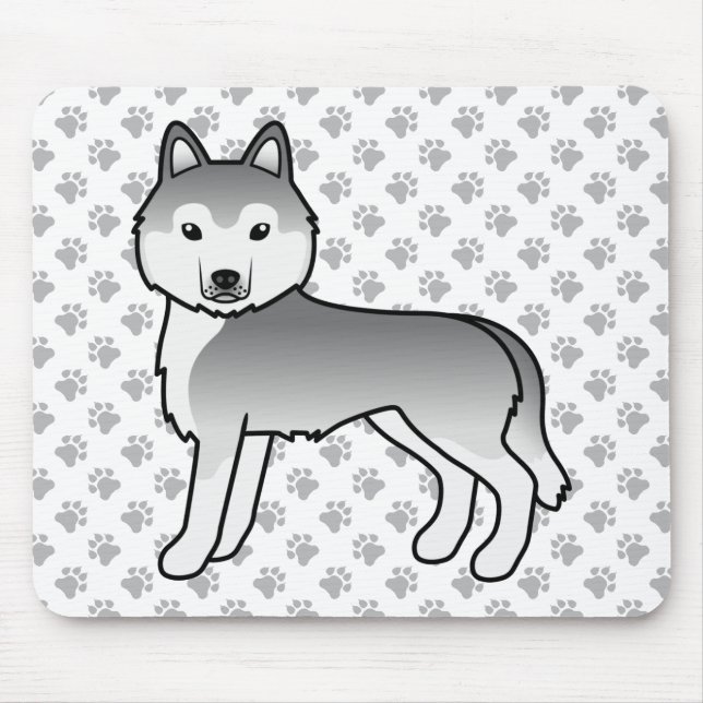Silver Siberian Husky Niedlich Cartoon Dog Mousepad (Vorne)