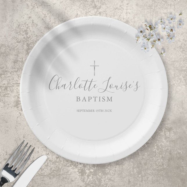Silver Signature Baptism Christening Pappteller (Von Creator hochgeladen)