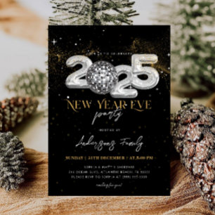 Silver Silver Disco Ball zum Silvesterabend 2025 S Einladung