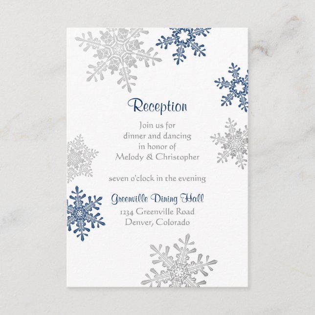 Silver Silver Snowflake Winter Wedding Empfang Begleitkarte (Vorderseite)