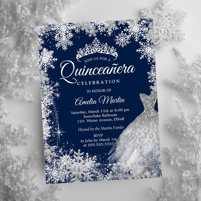 Silver Silver Winter Snowflake Quinceanera Foil Folieneinladung (Von Creator hochgeladen)