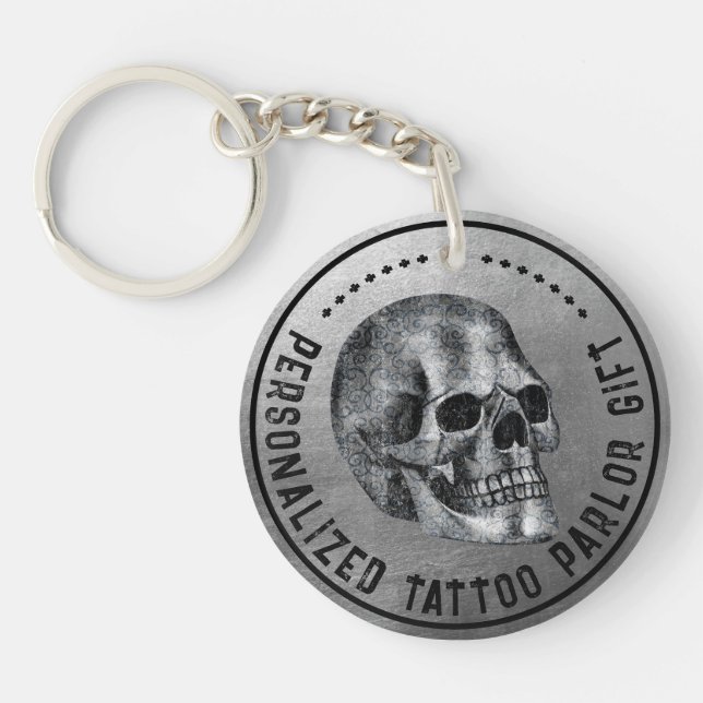 Silver Skull Cool Gothic Fidelity Tattoo Parlor Schlüsselanhänger (Vorderseite)