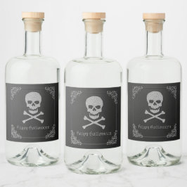 Silver Skull & Crossbones Halloween Alkoholflaschenetikett