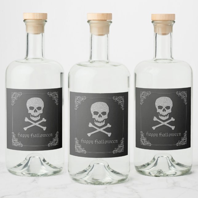 Silver Skull & Crossbones Halloween Alkoholflaschenetikett (Flaschen)