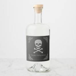 Silver Skull & Crossbones Halloween Alkoholflaschenetikett