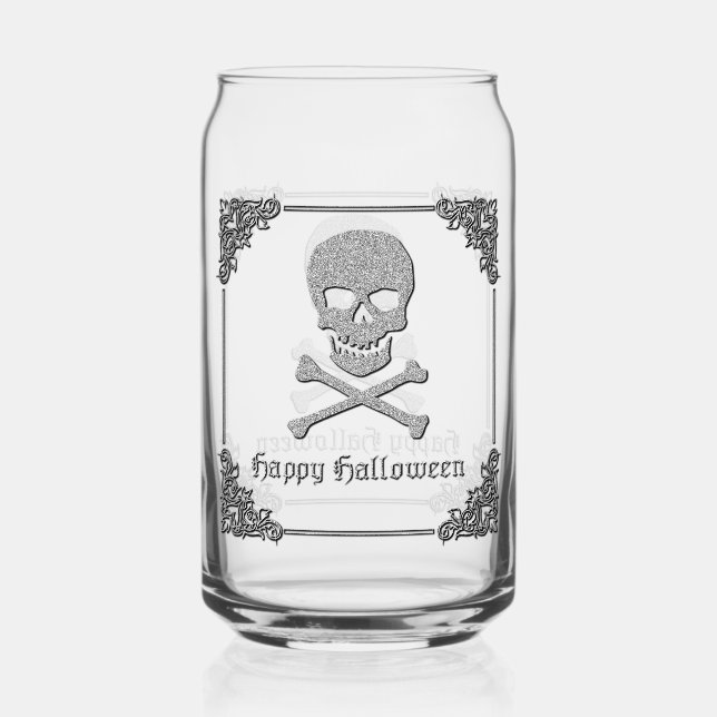 Silver Skull & Crossbones Halloween Dosenglas (Vorderseite)