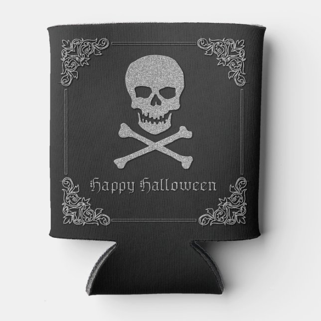 Silver Skull & Crossbones Halloween Dosenkühler (Vorderseite)