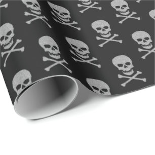 Silver Skull & Crossbones Halloween Geschenkpapier