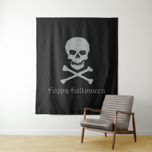 Silver Skull & Crossbones Halloween Hintergrund Wandteppich