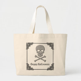 Silver Skull & Crossbones Halloween Jumbo Stoffbeutel