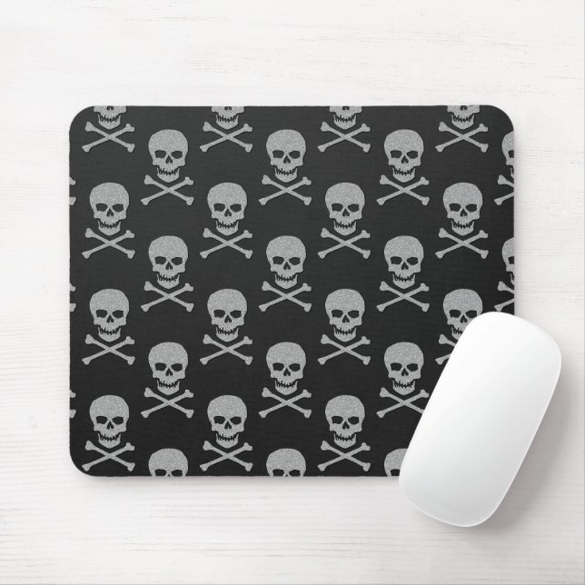 Silver Skull & Crossbones Halloween Mousepad (Mit Mouse)