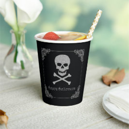 Silver Skull & Crossbones Halloween Pappbecher