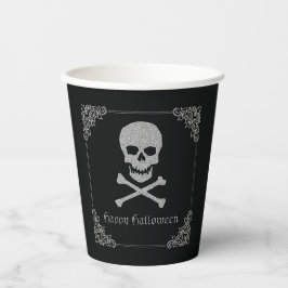 Silver Skull & Crossbones Halloween Pappbecher