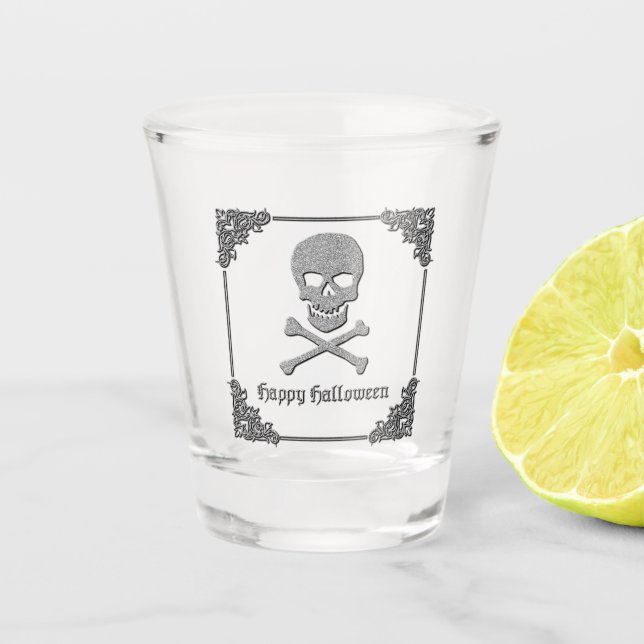 Silver Skull & Crossbones Halloween Schnapsglas (Vorderseite)