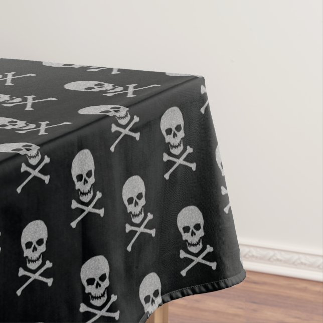 Silver Skull & Crossbones Halloween Tischdecke (Beispiel)