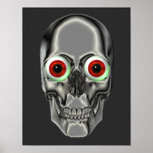 Silver Skull Red Eyeballs Fantasy Poster