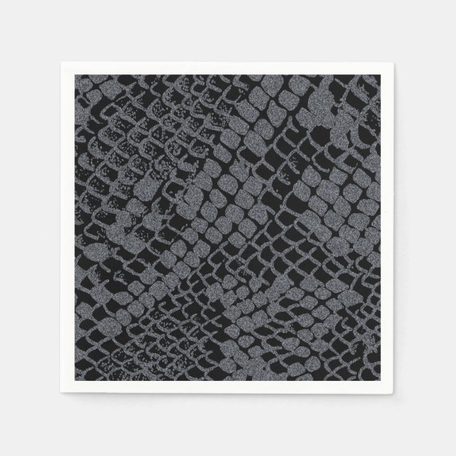 Silver Snake Print Paper Cocktail Napkins Serviette (Vorderseite)