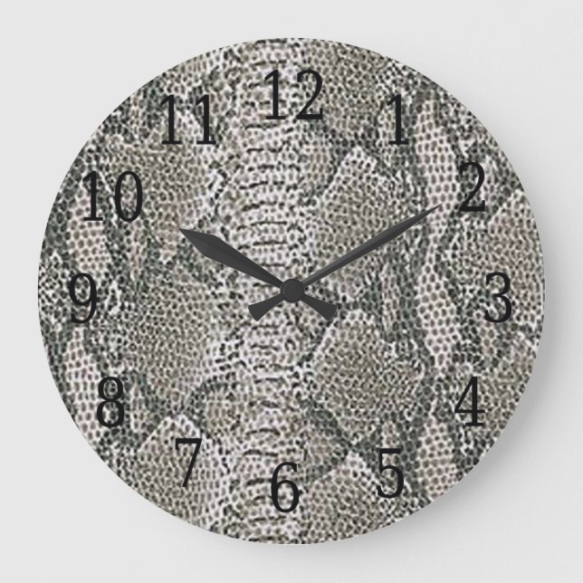 Silver Snake Skin Round Clock Große Wanduhr (Vorderseite)