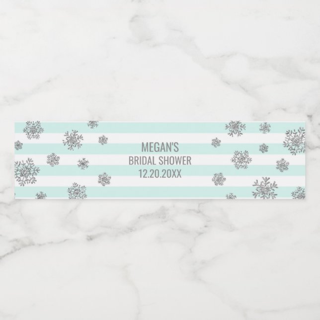 Silver Snow Blue Stripes Winter Brautparty (Einzelnes Label)