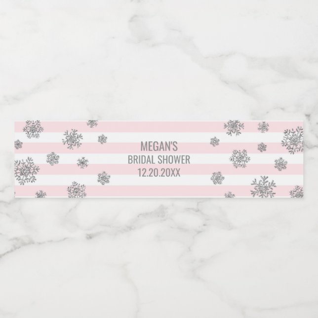 Silver Snow Pink Stripes Winter Brautparty (Einzelnes Label)