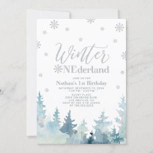 Silver Snow Winter onederland 1. Geburtstag Party Einladung
