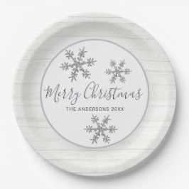 Silver Snowflake Chic Holiday Elegantes Party Pappteller