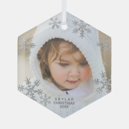 Silver Snowflake Elegant Minimalist Ornament Aus Glas