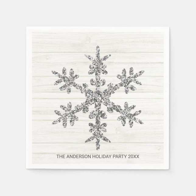 Silver Snowflake Elegante Chic Holiday Party Serviette (Vorderseite)