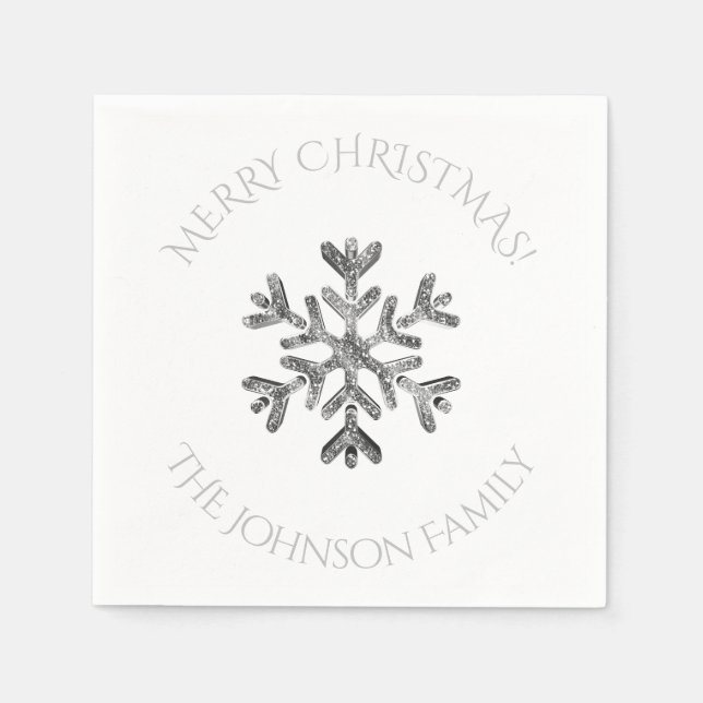 Silver Snowflake Elegantes Chic Weihnachts-Party Serviette (Vorderseite)