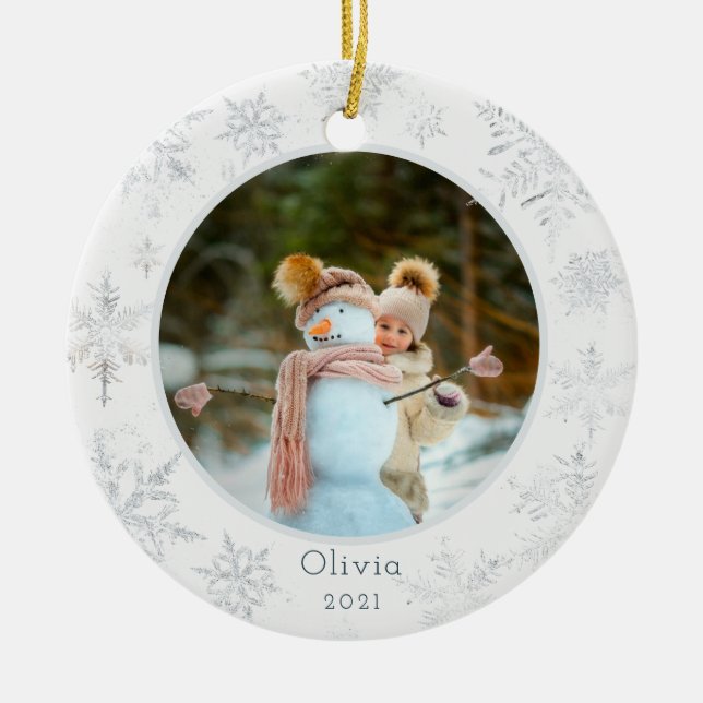 Silver Snowflake Foto Keramik Ornament (Vorne)