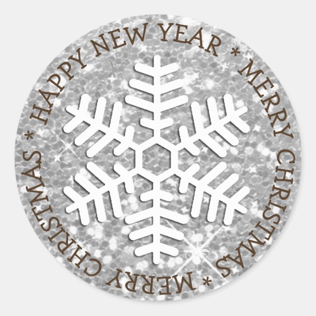 Silver Snowflake Frohe Weihnachtsaufkleber Runder Aufkleber (Vorderseite)