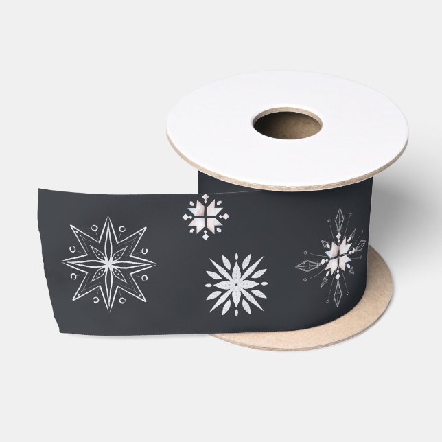 Silver Snowflake Holiday Satin Ribbon Satinband (Spule)