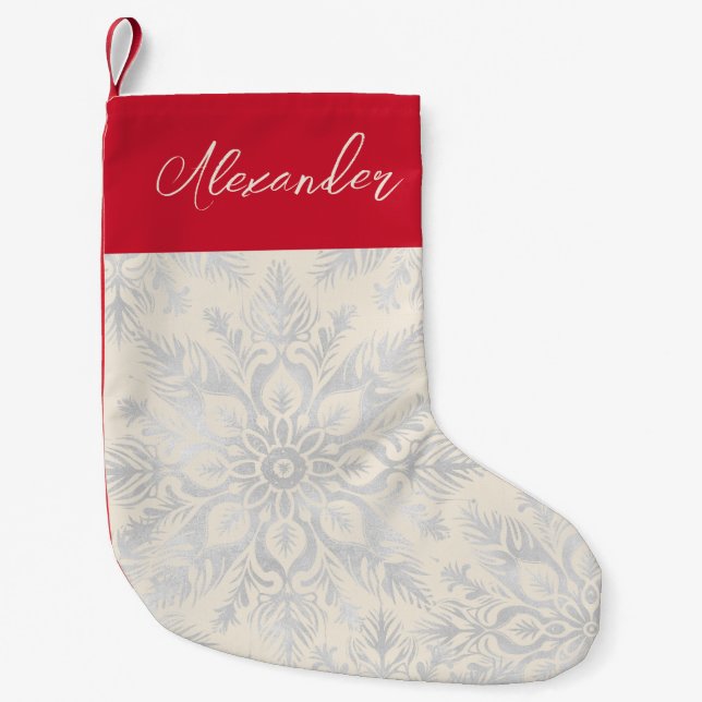 Silver Snowflake Individuelle Name Kleiner Weihnachtsstrumpf (Vorderseite)