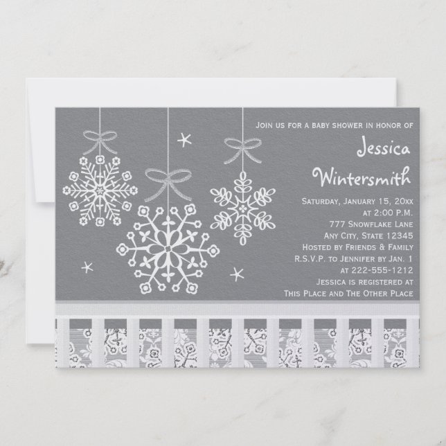 Silver Snowflake Mobile Baby Shower Einladungen (Vorderseite)