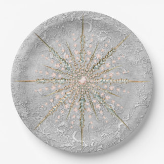 Silver Snowflake pink elegante Vintage Winterpappe Pappteller