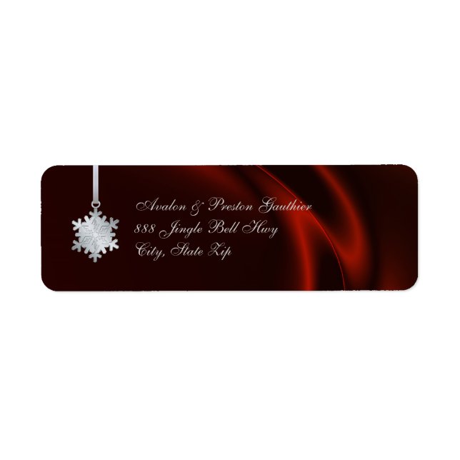 Silver Snowflake Red Silk Holiday Address Labels (Vorne)
