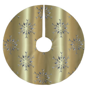 Silver Snowflake Stars auf Gold Polyester Weihnachtsbaumdecke