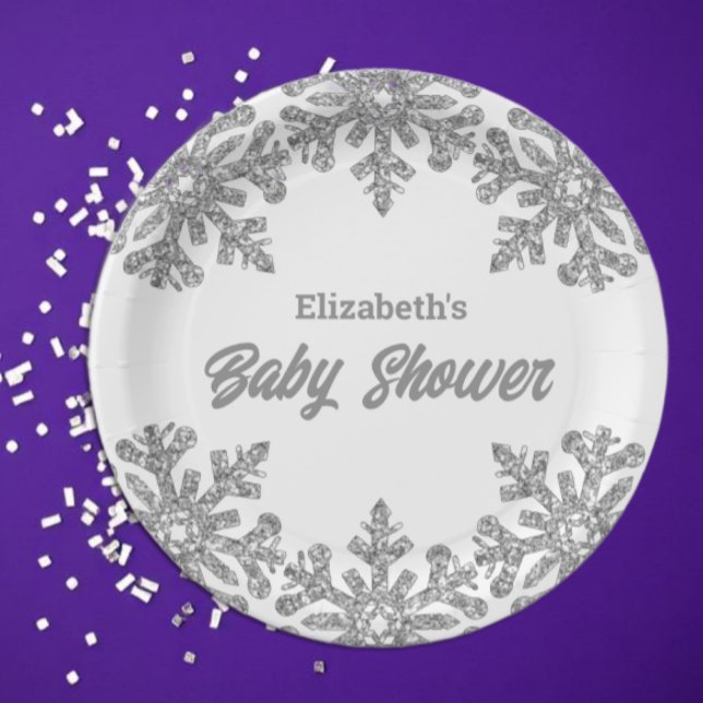 Silver Snowflake Winter Baby Dusche Pappteller (Von Creator hochgeladen)