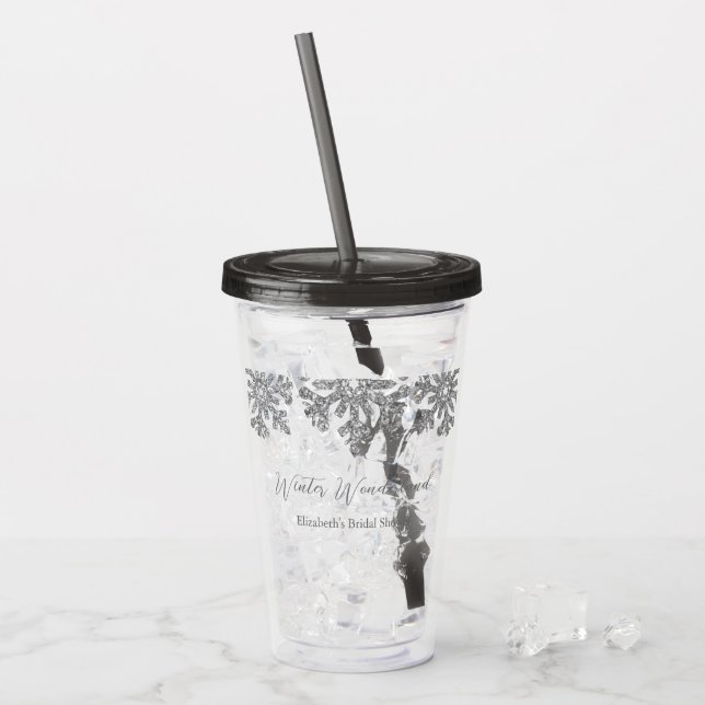 Silver Snowflake Winter Brautparty Acryltrinkbecher (Vorderseite Ice)
