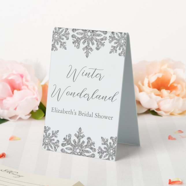Silver Snowflake Winter Brautparty Tischaufsteller (In Situ (Hochzeit))