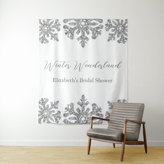 Silver Snowflake Winter Brautparty Wandteppich (Beispiel)