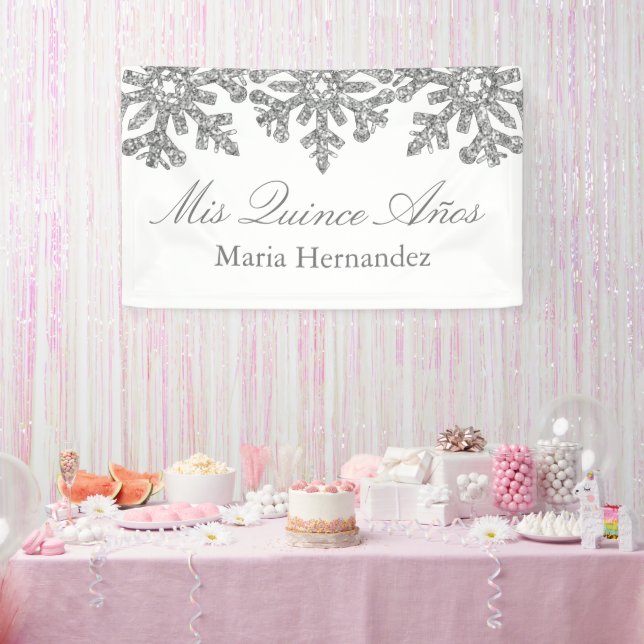 Silver Snowflake Winter Quinceanera Banner (Party)