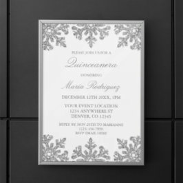 Silver Snowflake Winter Quinceanera Einladung