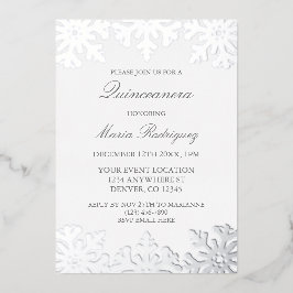 Silver Snowflake Winter Quinceanera Folieneinladung