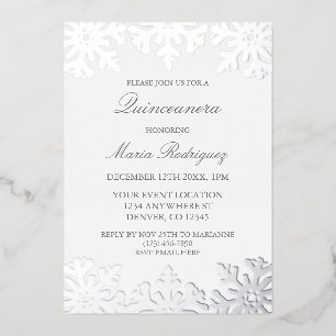 Silver Snowflake Winter Quinceanera Folieneinladung