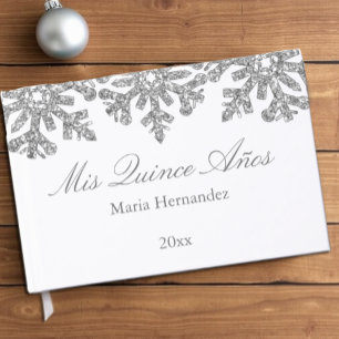 Silver Snowflake Winter Quinceanera Gästebuch