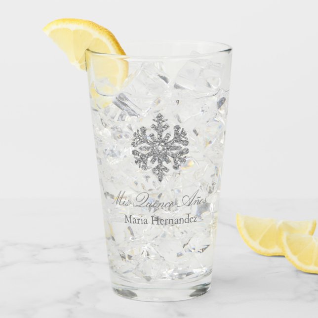 Silver Snowflake Winter Quinceanera Glas (Vorderseite Ice)