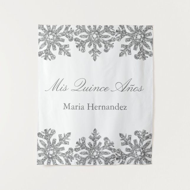 Silver Snowflake Winter Quinceanera Wandteppich (Vorderseite)